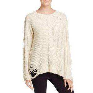 BanJara Distressed Knit Frayed Hem Mixed Stitch Shredded Sweater